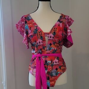 3/$30 Vibrant Pink Patterned Women's Top
